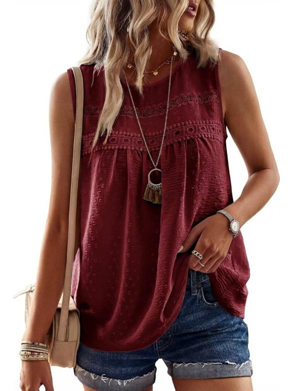 Flowy Boho Tank Top for Women | Cute Swiss Dots Sleeveless Shirt